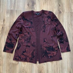 Ming Wang Floral Tailored Jacquard Knit Eyehook Jacket Size Large